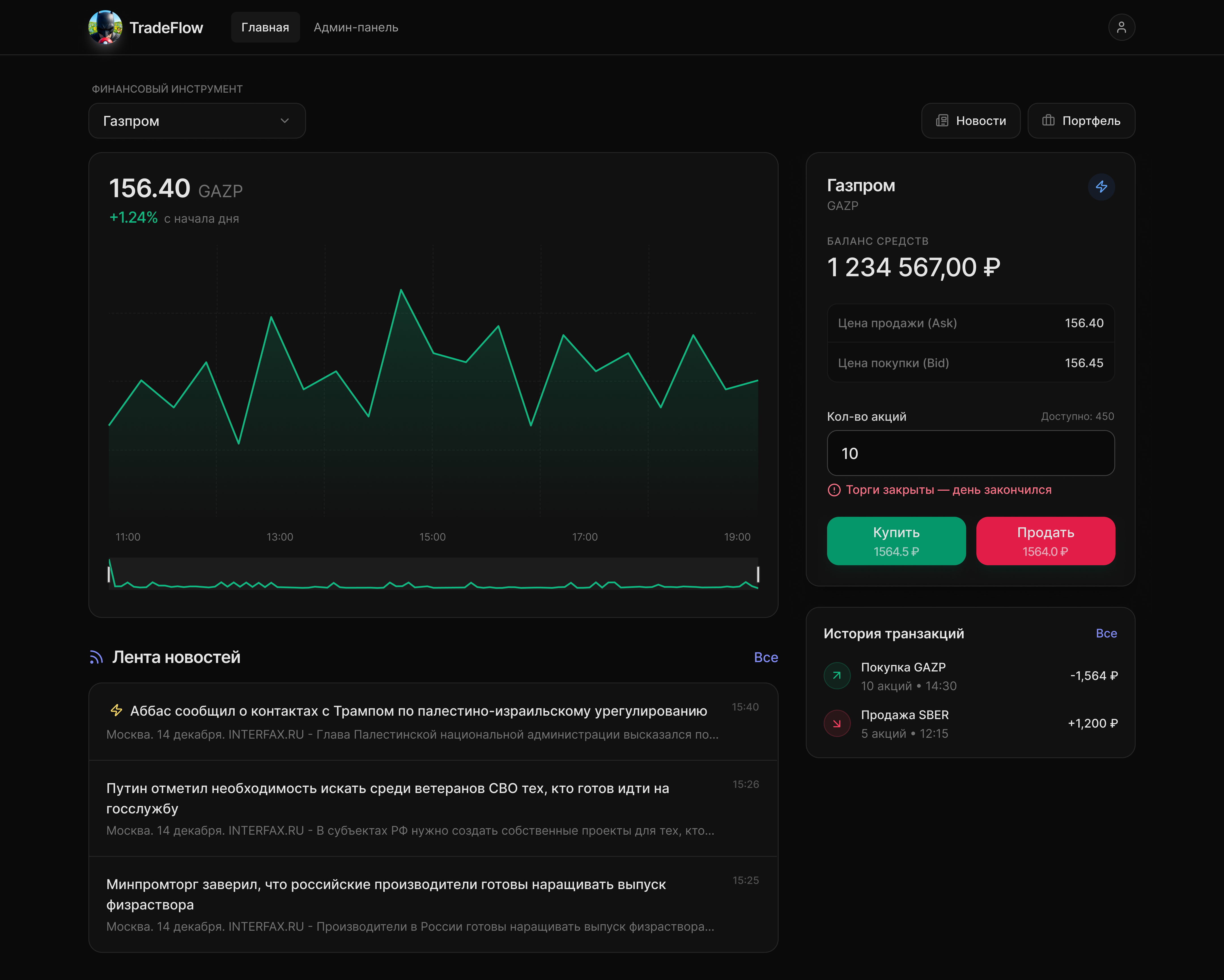 Интерфейс трейдинг-платформы